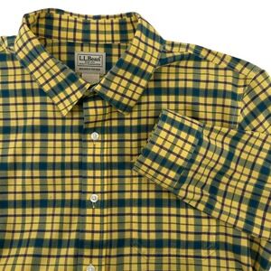 LLBean Men's Medium Regular Slightly Fitted Plaid Flannel Long Sleeve Yellow/Blu